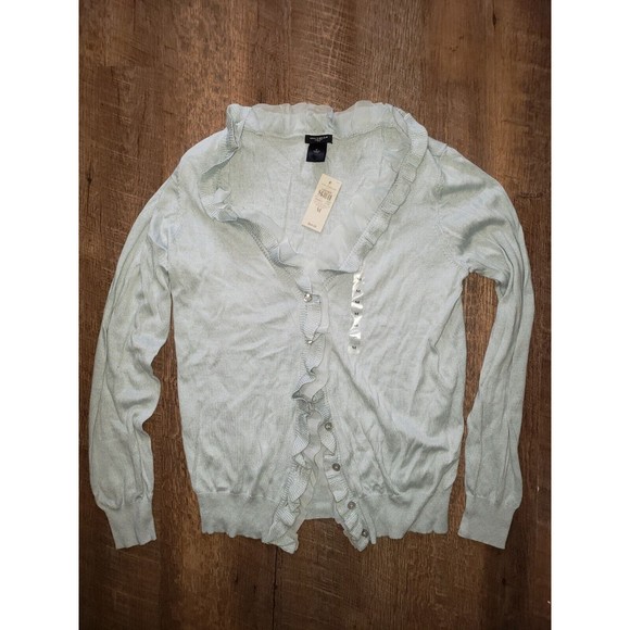 Womens M Ann Taylor Mint Green Ruffle Cardigan - Picture 1 of 3